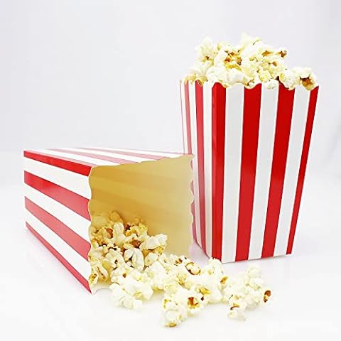 YankMooM 30Pcs Popcorn Boxes,Large Size Striped Paper Popcorn Bags Snacks Candy Containers for Party BBQ Theaters,Popcorn Holder Party Favor Boxes Cover