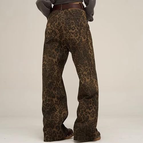 Y2k Leopard Print Jeans for Women Cheetah High Waisted Wide Leg Pants Various Style Trendy Streetwear （Plus Size）3