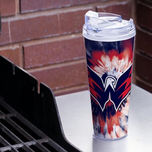 Image of Rico Industries NHL Hockey Team Color Tie Dye 24oz Metallic Acrylic Tumbler with Hinged Lid, Officially Licensed Double Wall Tumbler with Straw
