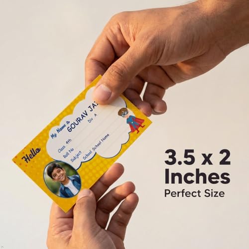 Image of Personalized Name Labels for Kids | Custom Photo Name Stickers for School Books, Notebooks | Waterproof Self Adhesive Book Labels (30 Pcs) | Name, Class, Div, School | 3.5 x 2 Inch (BDS-2)