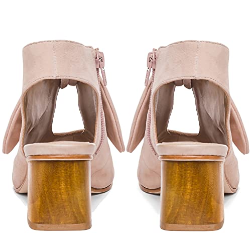 Moommo Women Nude Sandals Bows Peep Toe Chunky Low Heel Sandal Booties Cutout Backless 2 Inch Kitten Heel Dress Shoes Open Toe Suede Slingback Zipper Sandals Summer Casual Beach Suede Pink 9 M Us #TOP4