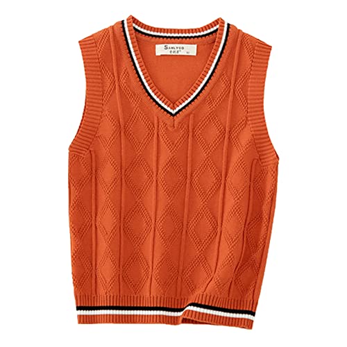 JanJean Unisex Boys Girls Ribbed Sweater Vests Sleeveless V-neck School Uniform Knitted Tops Casual Cotton Loose Gilets