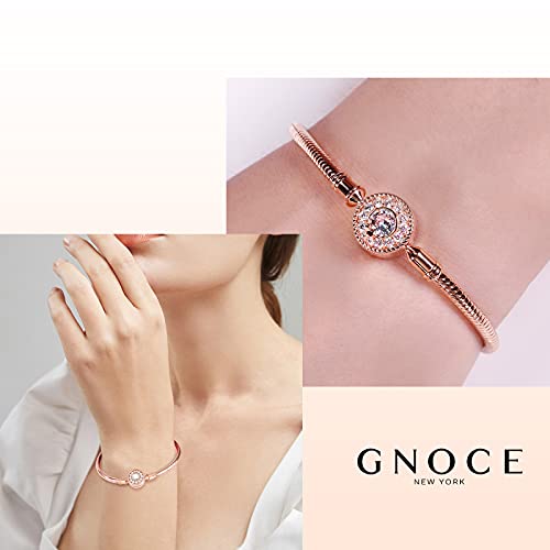 Image of GNOCE Charm Bracelet Sterling Silver 18k Rose Gold Plated DIY Snake Chain Love At First Sight Basic Charm Bracelet Logo Bangle with Clasp