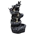 5-Tier Cascading Waterfall Fountain with LED Lights, Indoor & Outdoor Rock Water Feature for Garden, Patio, Home Décor – Relaxing Water Flow, Feng Shui Inspired