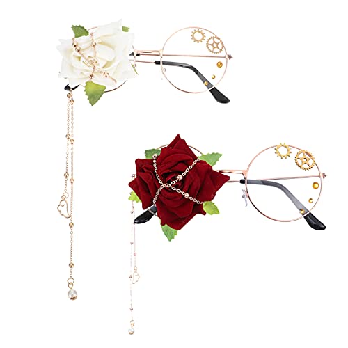 ABOOFAN Decorative Glasses Hallowmas Party Costume Steam Punk Gear Glasses Glasses Punk Eye Patch Glasses Chain Lolita Costume Accessories Eyeglasses Cloth Roses Cosplay Child