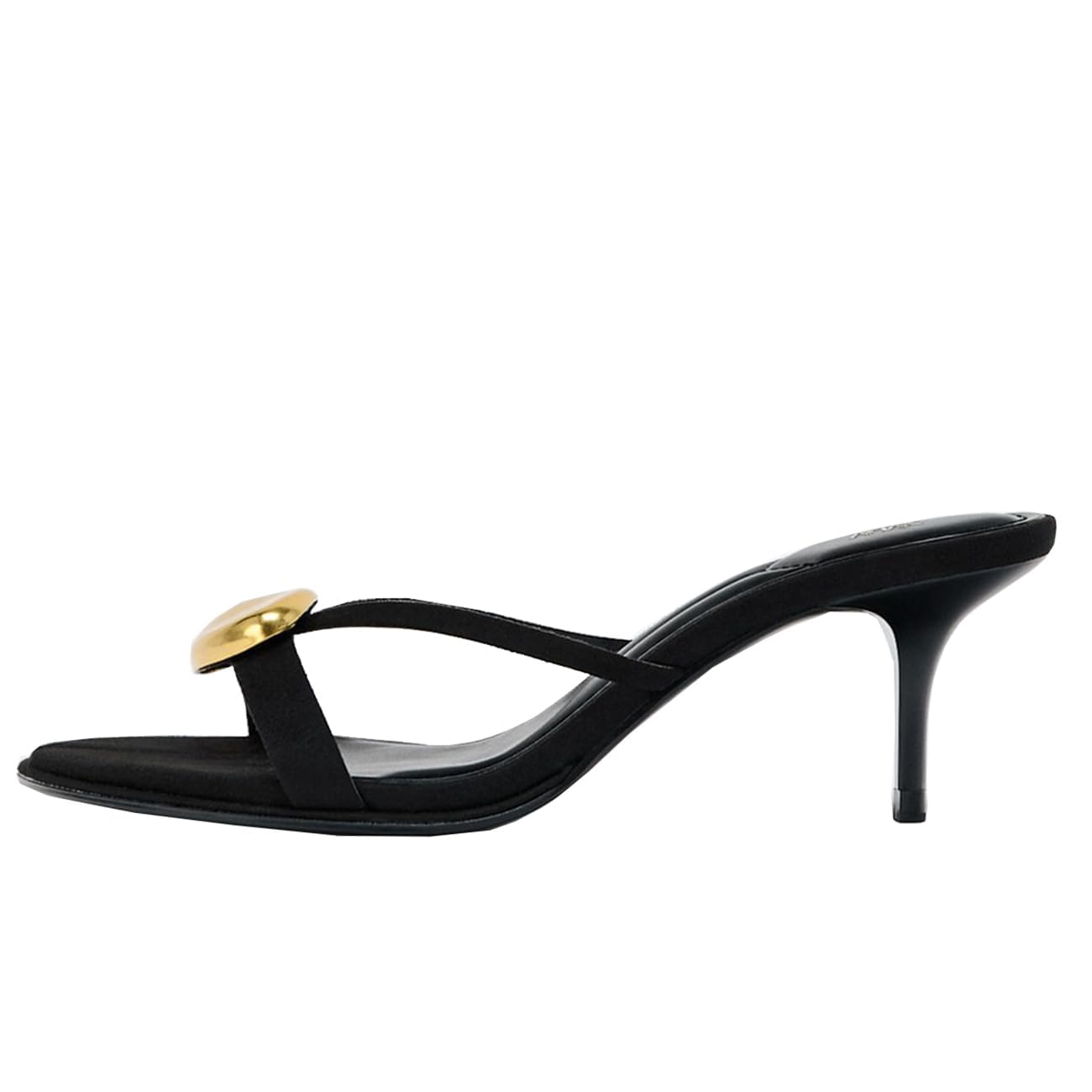 Women’s Suede Kitten Heel Mules – Open Toe Slip-On Sandals with Metallic Buckle, Backless Dress Shoes for Office, Party, or Summer Outfits