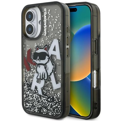 CG MOBILE Karl Lagerfeld Coque de protection avec logo Choupette liquide Ă paillettes pour iPhone 16 (noir)