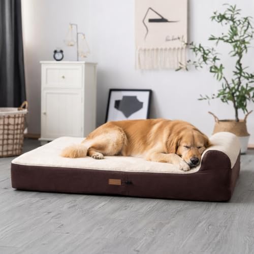 KOPEKS Jumbo Orthopedic Dog Bed - 7-inch Thick Memory Foam Pet Bed with Pillow with Removable Cover & Free Waterproof Liner - for Large Breed Dogs, XL, Brown-Plush Top - Image 4