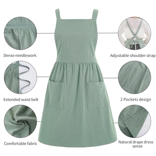 Pinknoke Cotton Linen Pinafore Apron Dress For Women With Pockets Cute Art Chef Aprons For Kitchen Baking Gardening Painting thumb #3