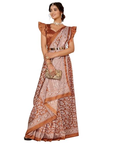 Sari orange en soie femme vêtement traditionnel imprimé taille unique et chemisier