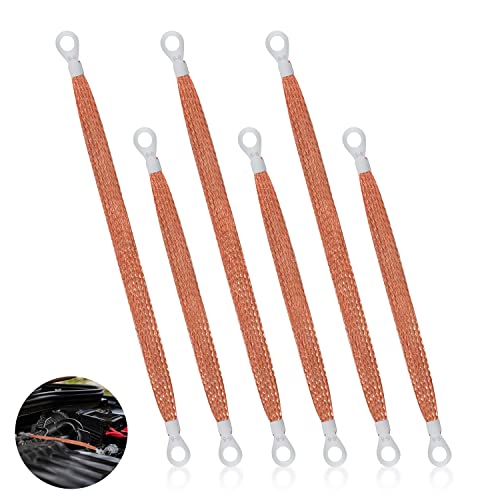6pcs Tresse de Masse Auto en Cuivre, Tresse de Masse Batterie Sangle de Sol Tressée Universelle Tresse de Masse Voiture pour la Plupart des Voitures (Cuivre)