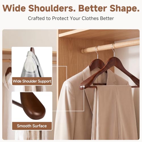 StorageWorks Wood Hangers 6 Pack, Extra Wide Shoulder Suit Hanger, Walnut - image 3
