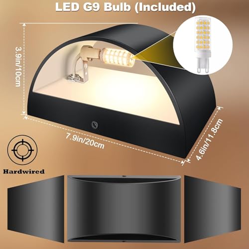 Image of 6 Pack Black Modern LED Wall Sconce Hardwired Indoor Wall Lights Up and Down Wall Mount Light Fixture for Living Room Bedroom Corridor Hallway Conservatory Warm White 3000K(with G9 Bulbs)