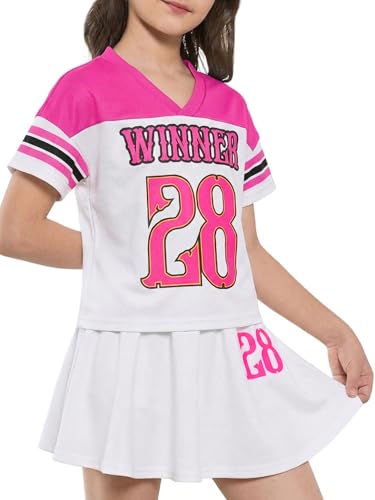Image of PureChapter Tween Girls 2 Piece Outfits Short Sleeve Tops and Pleated Skirt Set, Cute Pleated Skirt for Girls Size 7-14