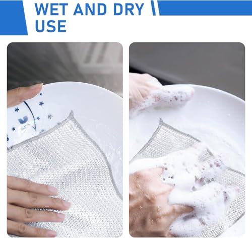 Image of HOUSELY Non Scratch Wire Dish Cloth (Pack of 10), Steel Scrubber for Utensils Cleaning, Multipurpose Wet and Dry Cleaning, Stainless-Steel Dish Wash Scrubber for Washing Dishes, Sinks, Counters