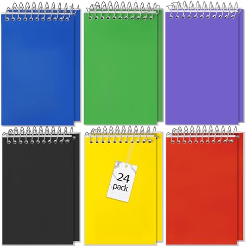 Vabrloy 24 Pack Mini Spiral Memo Books,3x5” Memo Books,6 Assorted Colors Top Bound Memo Notepads,Wirebound Memo Pads for Home Office School Accessories,75 Sheets/Pad