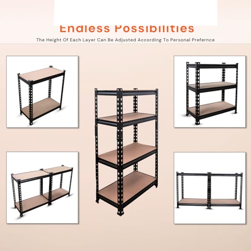 Image of BonKaso Adjustable Set of 4-Shelf Metal Storage Shelving Unit, Steel Bootless Rivet Utility Display Rack Garage Shelves, 43 Inches Height(43X 24 X 12 Inc) Black