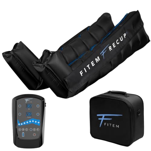 Fitem Bottes de Pressothérapie - 8 chambres, 6 modes - Massage des Jambes et pieds - Drainage lymphatique - Jambes Lourdes - Rétention d'eau - Anti-Cellulite - Récupération sportive - Garantie 2 ans