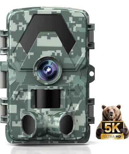 Wildkamera 5K 60MP Wildtierkamera mit 98FT 130 Weitwinkel 0 05s Auslösezeit Nachtsicht Bewegungssensor Jagdkamera IP66 Wasserdicht No Glow Infrarot-LEDs für den Garten mit 64GB Speicherkarte