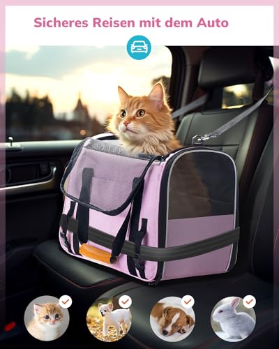 Morpilot Transportbox Katze Katzen transportboxen, Faltbare katzentasche transporttasche, hundetragetasche Transporttasche mit Einstellbar Schultergurt katzenbox für Katzen Kleiner Hund Welpe Rosa