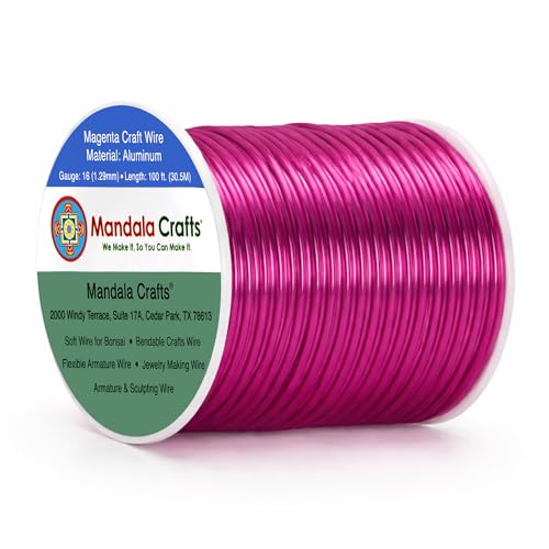 Image of Mandala Crafts 16 Gauge Magenta Anodized Aluminum Craft Wire, 100 FT | Colored, Flexible, Bendable, for Bonsai, Armature, Sculpting, Wire Wrapping, Jewelry Making, Weather & Tarnish Resistant