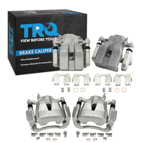 Image of TRQ Front and Rear Brake Caliper Set Caliper Brackets Hardware Compatible with 06-11 Toyota RAV4 V6 3.5L, 09-11 RAV4 L4 2.5L with 3rd Row Seating, 06-08 RAV4 L4 2.4L with 3rd Row Seating