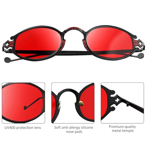 WMG Retro Oval Sunglasses for Men and Women- Small Hippie Glasses Steampunk Style4