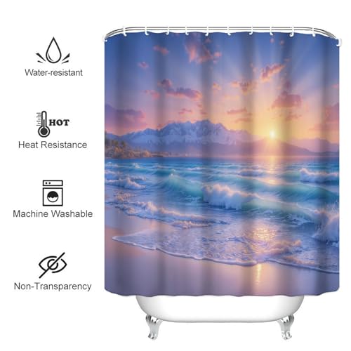 Rideau douche plage coucher du soleil imperméable baignoire - 6