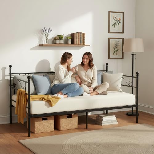 Songvas Canapé Lit Convertible 90x190cm Cadre Lit Métal Robuste 32cm Rangement sous Lit Charge Max 120kg Facile à Monter pour Chambre Étudiant Salon Balcon...