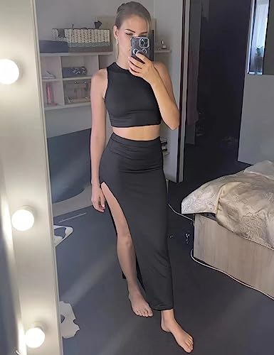Image of FAIMILORY Women's Summer Two Piece Dress Set, Long Skirt with Crop Tank Top