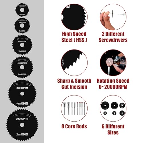 HO 82Pcs Cutting Discs Wheel Set Durable Round Rotary Cutting Wheel Tool Kit with 20 Resin Cut-Off Discs 6 HSS Circular Saw Blade 10 Diamond Cutting Wheel 8 Mandrels and 2 Screwdriver GUANSHANG(black)