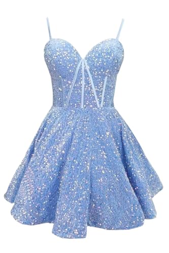 Sequin Homecoming Dresses Short for Teens 2025 Spaghetti Cocktail Party Dress TN3582