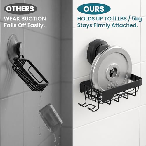 Image of TAILI Soap Dish for Shower, Bar Soap Holder,Suction Visible Indicator,Black | Soap Holder Shower, Soap Bar Holder for Shower Wall, Removable Bathroom Sponge Holder, Soap Dish with Suction Cups