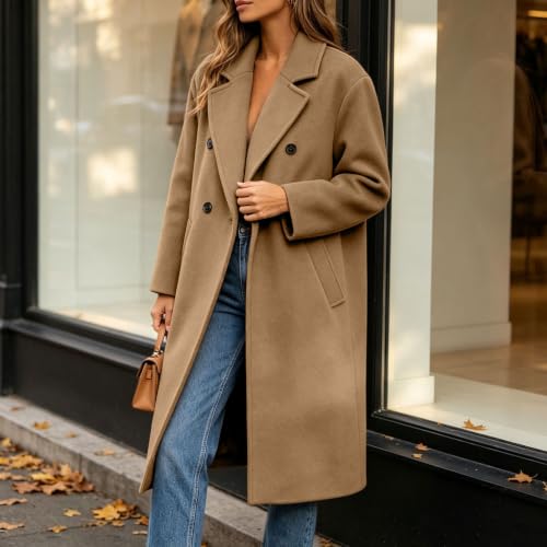 Long Winter Coats for Women Notch Lapel Double Breasted Trench Coat Peacoat - image 7