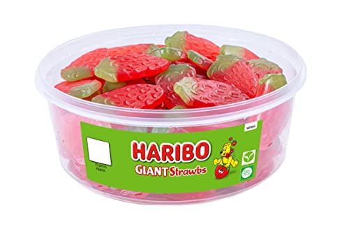 HARIBO Giant Strawbs - 75 pièces de Fraises Gélifiées Fruitées - Pot à Bonbons