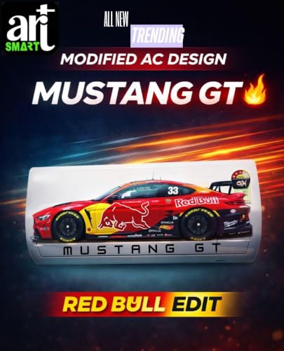 Image of Art Smart Mustang GT Racing Car Air Conditioner Sticker, High Quality Vinyl, HD Gloss Finish, 24 Inches, for Indoor (RED)