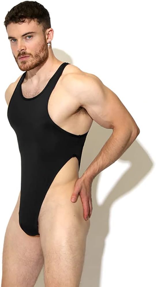 ABAFIP Men's Sheer Bodysuit Cross Backless Sexy Thong Leotard One Piece High Cut Singlet - Image 4