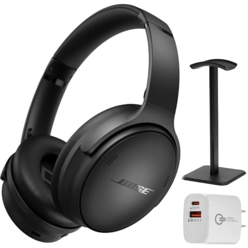 Bose QuietComfort Headphones - Wireless Bluetooth Bundle (Black) Active Over Ear Noise Cancelling and Mic + Desktop Headphone Stand + Green Extreme Dual Wall Charger by Bose - Used condition - Image 2