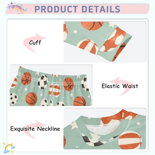 Sports Balls Pattern Cute Pajama Sets Long Sleeve Top and Pants, Snug Fit Sleepwear for Night Wears4