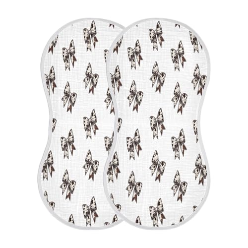JUZIHAI 2Pack Cow Print Bows Baby Burp Cloths Soft Cotton Burp Rags,Super Absorbent Burp Cloth Bag for Newborn Baby Boys/Girls2