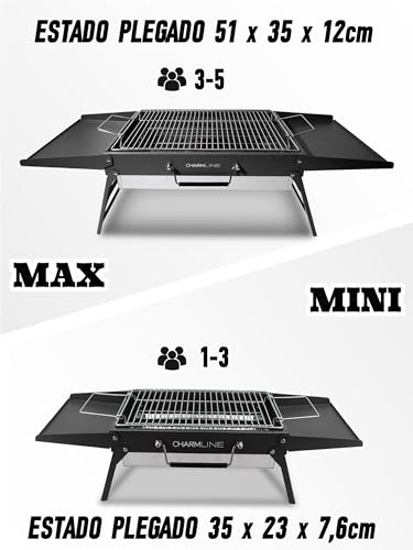 Miniatura 8 de Charmline 51 35cm Barbacoa De Carbón Portátil Plegable, Barbacoa Portatil Carbon Para Uso En Exteriores,Parrilla De Barbacoas Para Camping, Picnics, Jardines Y Fiestas En La Playa, Negro, Máx