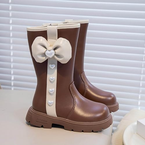 Girls Mid Calf Boots Pearl Butterfly High Top Western Boots Chunky Low Heel Stylish Non-Slip Princess Riding Shoes2