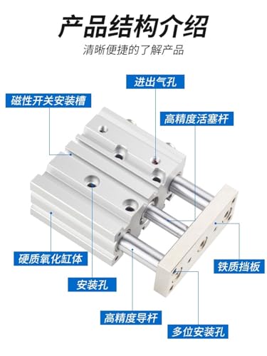 Vérin pneumatique MGPL32/40 à trois tiges à forte poussée pour automatisme axial - 4
