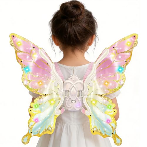 Image of PATPAT Electric Butterfly Wings for Girls with LED Lights and Music, Light Up Moving Fairy Wings for Halloween Christmas Birthday Party, Princess Cosplay Costume Accessory Gift for Kids 0-5 Years