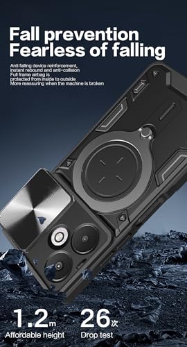 Image of SPAZY CASE Redmi 13C 5G Back Case | Heavy Duty Hybrid Case with 360 Degree Rotating Finger Ring Holder + Slider Shutter Camera Protection Cover for Redmi 13C 5G 5G - Blue