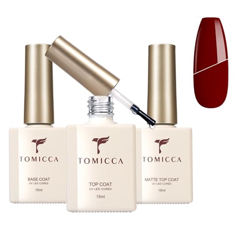 TOMICCA Base Coat No Wipe Top Coat and Matte Top Coat Gel UV Esmalte de Uñas Kit, 3 x 15 ml Soak Off Base y Top Coat para Nail Art Design Nail Art Manicura Kit para Salón de Uñas DIY Hogar