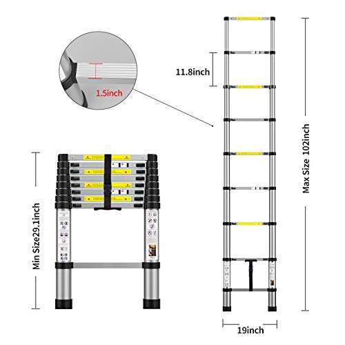 image for BOWEITI Telescoping Extension Ladder 8.5FT, Aluminum Telescopic Ladder