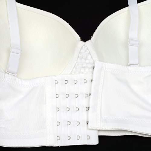 Ellacci Women's Rhinestone Diamond Push Up Bustier Crop Top Sexy Punk Corset Bra White Medium #TOP7