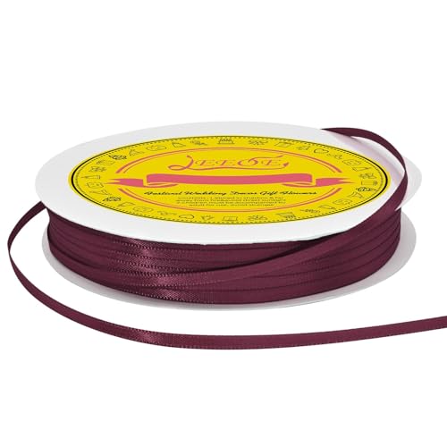 Image of Double Face Wine Red Satin Thin Ribbon 1 /8 inch X 100 Yards Polyester Wine Red Ribbon for Gift Wrapping Very Suitable for Weddings Party Hair Bow Invitation Decorations and More
