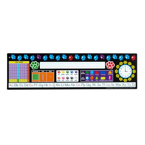 Image of Really Good Stuff Paw Prints Desktop Reference Nameplates, 24-Pack | Ages 5+, Kindergarten+, Self-Adhesive Deluxe Plastic with Letters, Numbers, Colors, 3D Shapes, 120 Grid, Base 10 and Time